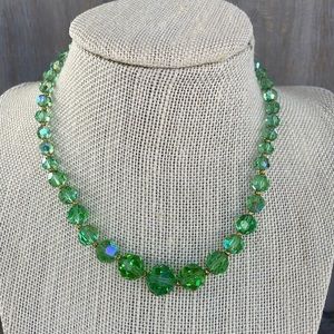 Vintage Green Graduated Crystal Glass Collar Choker Necklace